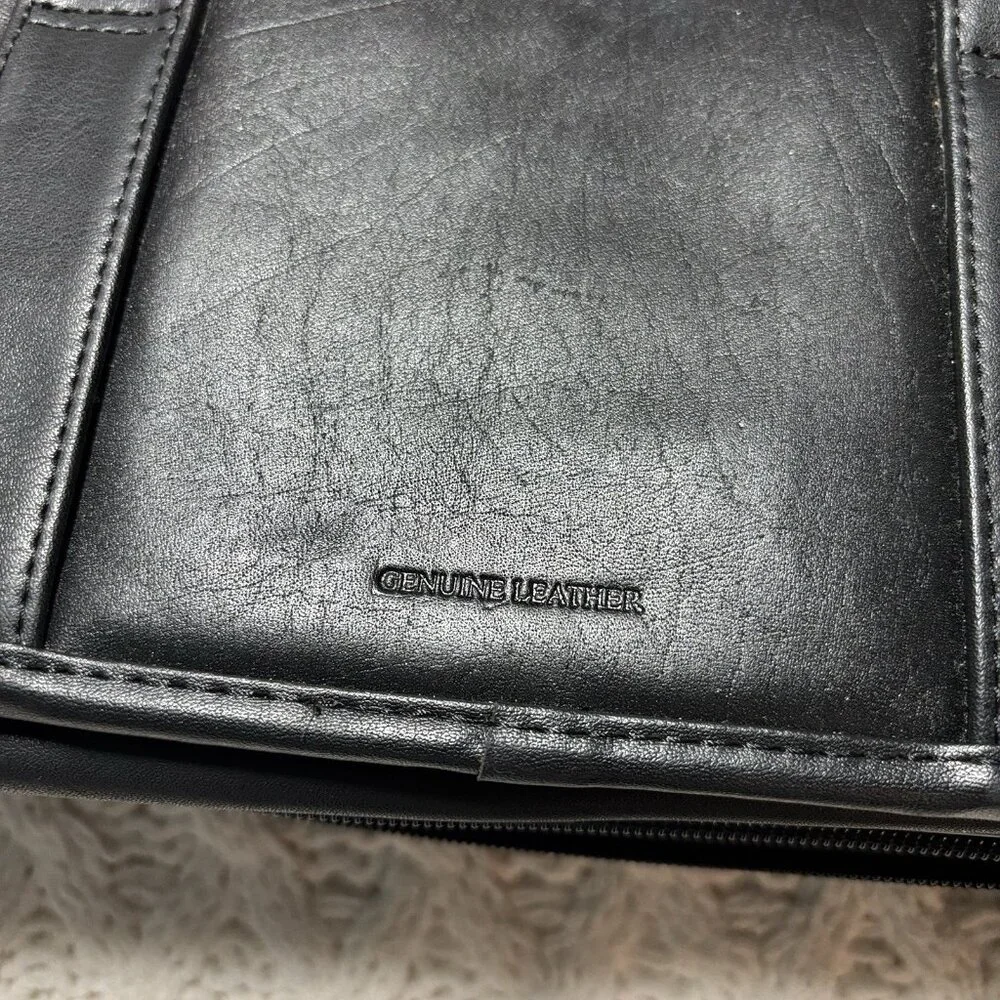 Leather attache briefcase Expandable messenger bag with handle & shoulder strap‎